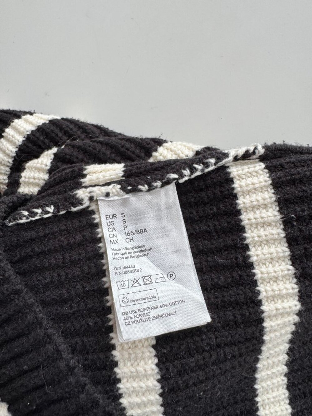 H&M Black Ivory Striped Cotton Chunky Rib Knit Crew Neck Loose Sweater, Size S - Picture 12 of 12